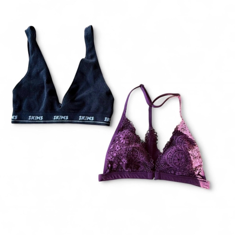 SKIMS & VS Black and Purple Lace Bralette Bundle